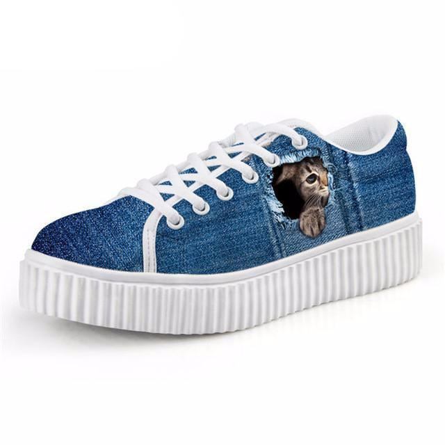 Buty Creepers Na Płaskiej Platformie Z Nadrukiem Nieśmiałego Kota