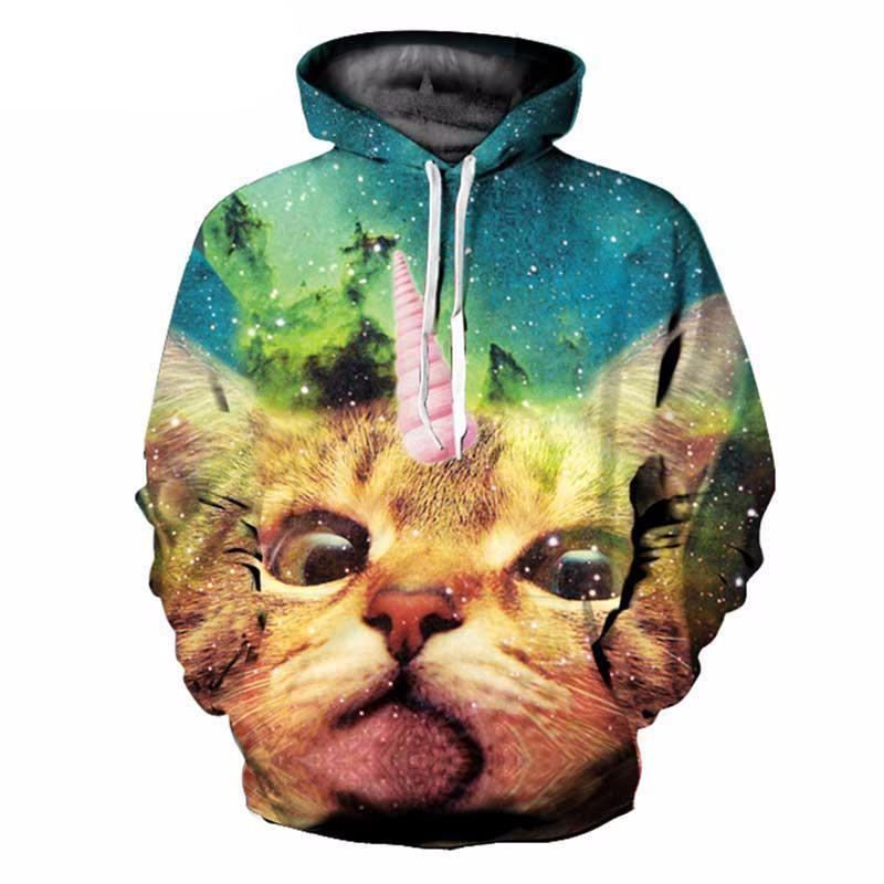 Fantazyjna Bluza Z Kapturem Z Jednorożcem Z Nadrukiem Na Całej Powierzchni Bluza Z Galaktyką Unisex