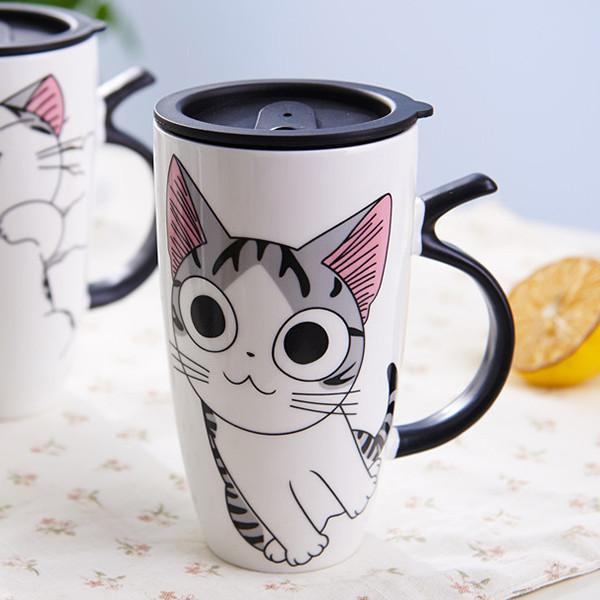 Śliczne Ceramiczne Kubki Dla Kota Z Pokrywką I Kreatywną Łyżeczką
