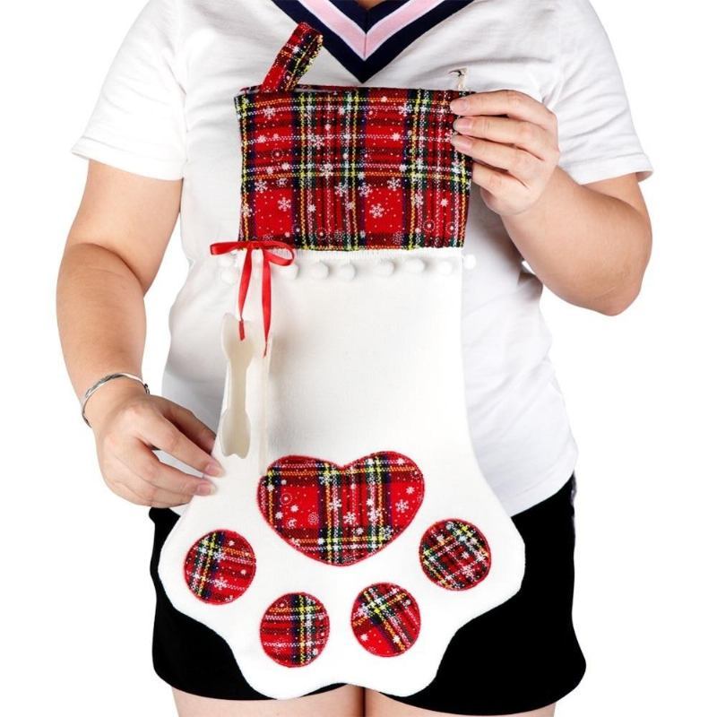 Skarpety Świąteczne W Kratę W Kształcie Łapy